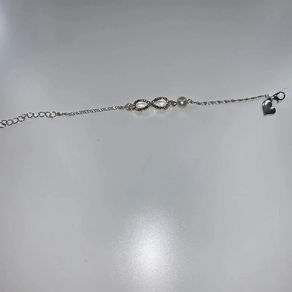 Silver Infinity With Faux Pearl Bracelet